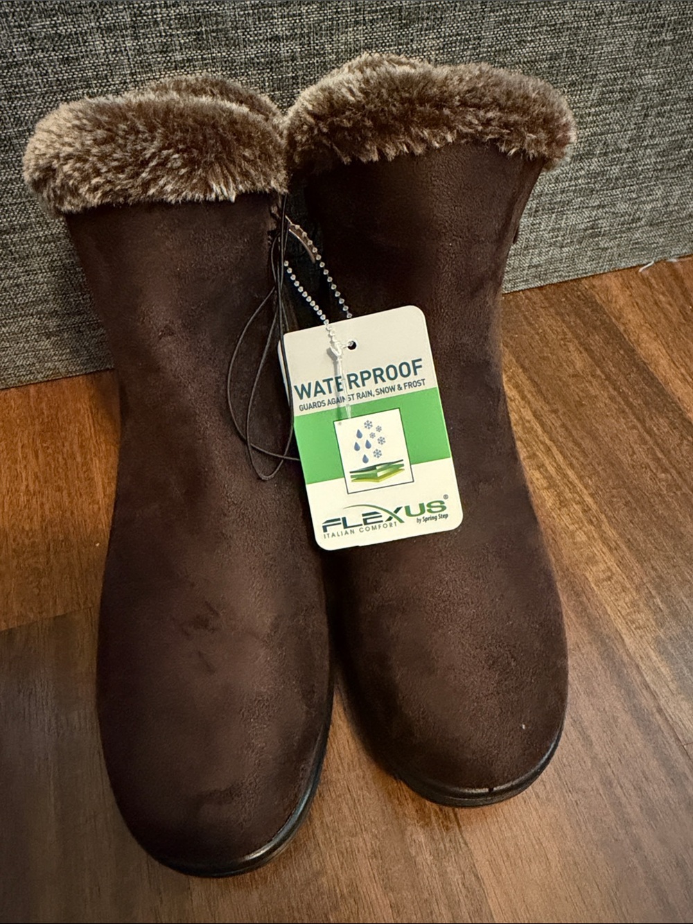 Flexus Waterproof Brown Faux-Fur Cuff Ankle Boots